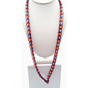 Vintage Moonglow Button Necklace in Red White and Blue Lucite, Reversible